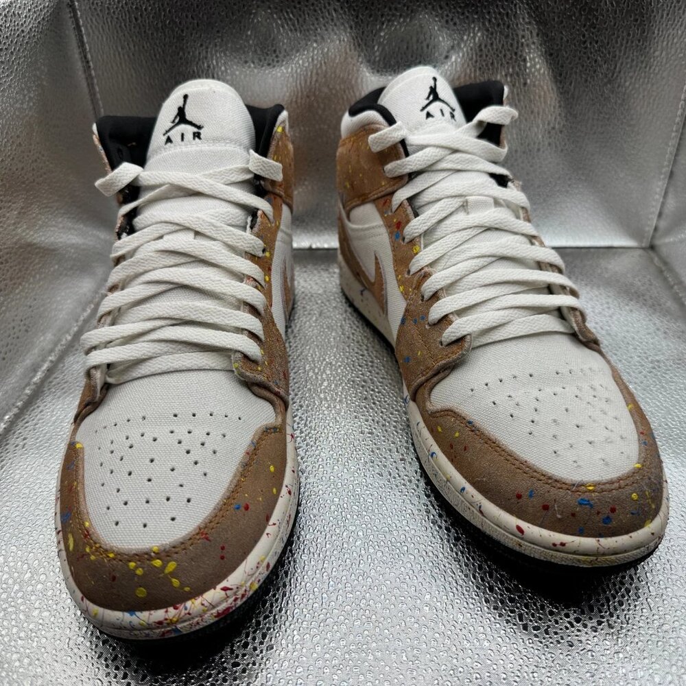 Size 10 Air Jordan 1 SE Mid Mens Black White Brushstroke Paint Shoes DA8005-100 - Picture 3 of 12